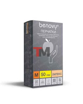 Перчатки одноразовые Benovy латексные неопудреные телесные текст. (50 пар)