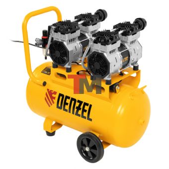Компрессор безмасляный, малошумный DLS 1500/50, 1500 ВТ, 2x750, 50 л, 260 л/мин// Denzel