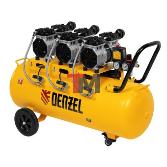 Компрессор безмасляный, малошумный DLS 1800/100,1800 Вт, 3x600, 100 л, 345 л/мин// Denzel