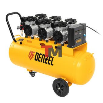 Компрессор безмасляный, малошумный DLS 2250/100, 2250 Вт, 3x750, 100 л, 410 л/мин блок управления/ Denzel
