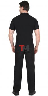 Рубашка-поло черная короткие рукава с манжетом, пл.180 г/м2