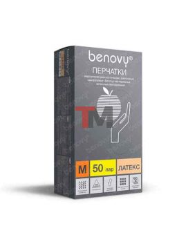 Перчатки одноразовые Benovy латексные опудреные телесные гладкие (50 пар)