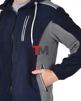 Куртка флисовая ТЕХНО с капюшоном т.синияя с серым