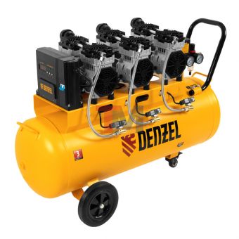 Компрессор безмасляный, малошумный DLS 2250/100, 2250 Вт, 3x750, 100 л, 410 л/мин блок управления/ Denzel