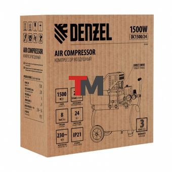 Компрессор воздушный DC1500/24, прямой привод, 1.5 кВт, 24 литра, 220 л/мин Denzel