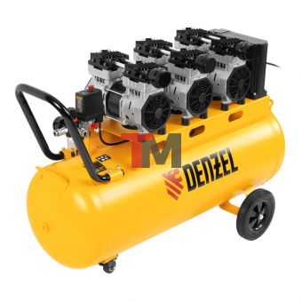 Компрессор безмасляный, малошумный DLS 2250/100, 2250 Вт, 3x750, 100 л, 410 л/мин блок управления/ Denzel
