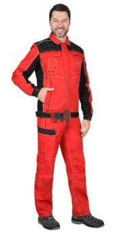 Костюм ПРЕСТИЖ куртка, полукомбинезон красный с черным